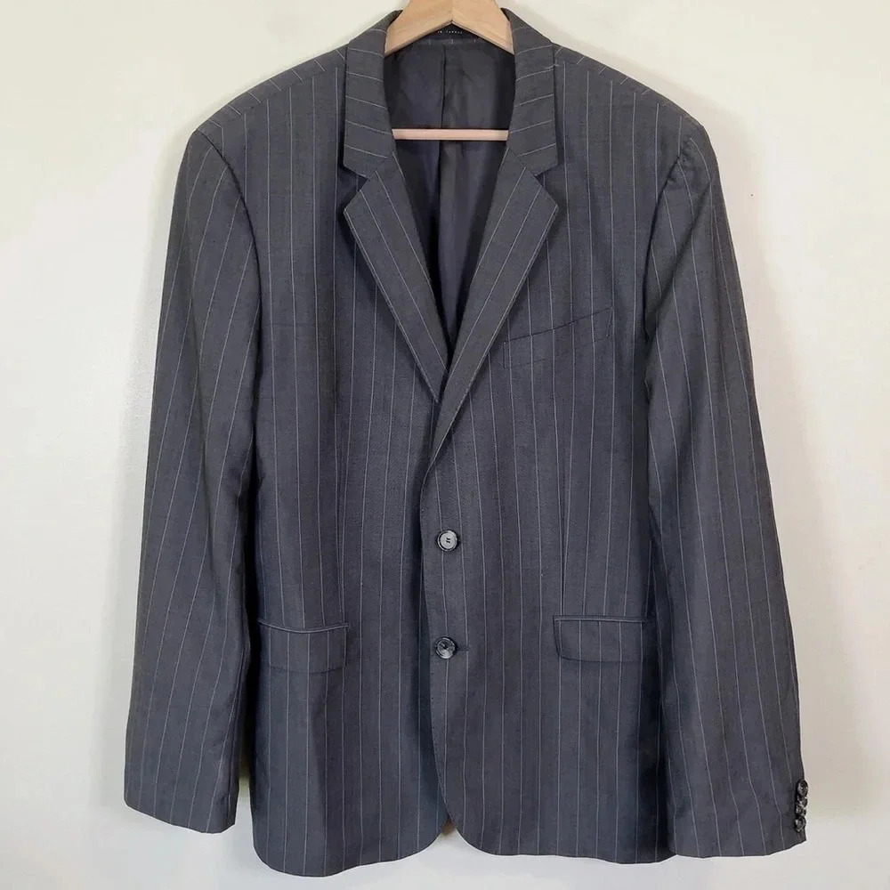 Hugo Boss Ryan/Win Mohair Wool Slim Fit Striped Double Button Blazer